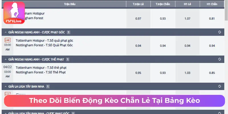 Theo dõi biến động kèo chẵn lẻ tại bảng kèo