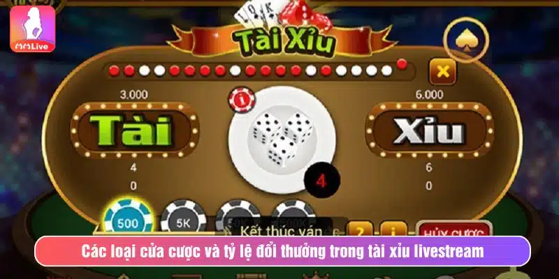 Các loại cửa cược và tỷ lệ đổi thưởng trong tài xỉu livetream